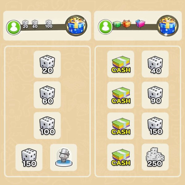 1 + 2 Tiers 860 Dice + Token + Cash